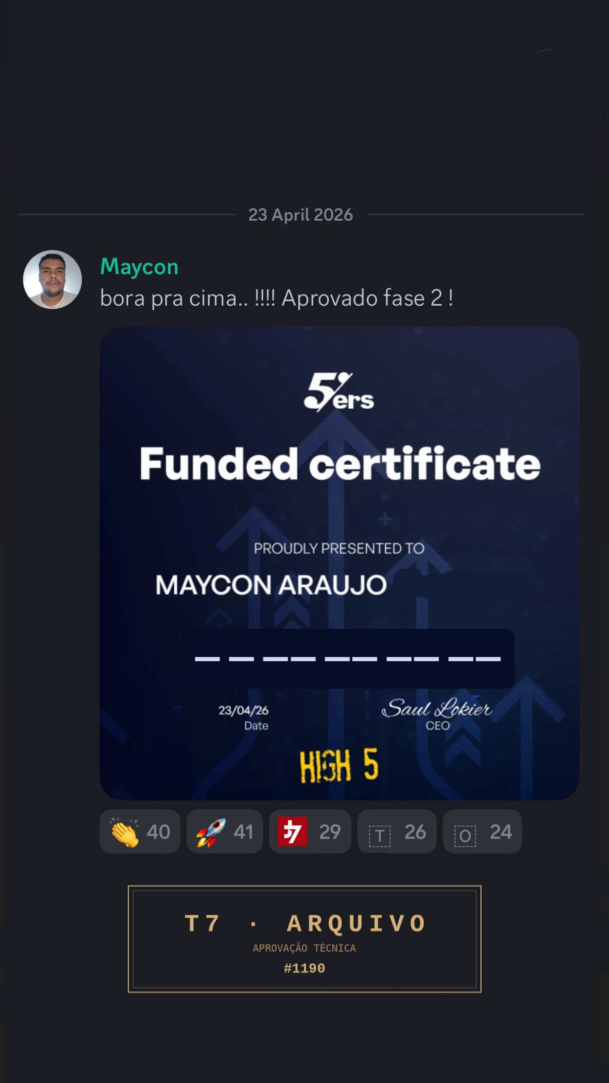 Aprovação documentada · operador da comunidade T7 · arquivo institucional